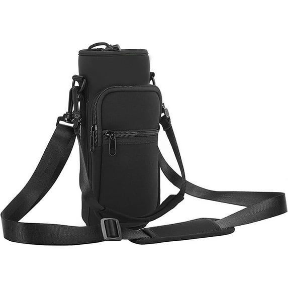 Fdelink Insulated Water Bottle Holder,Phone Pocket Carrier,Outdoor Water Bottle Cover with Insulated Phone Bag Suitable for Walking and Hiking,Black Hiking Accessory,1×Water Bottle Bag