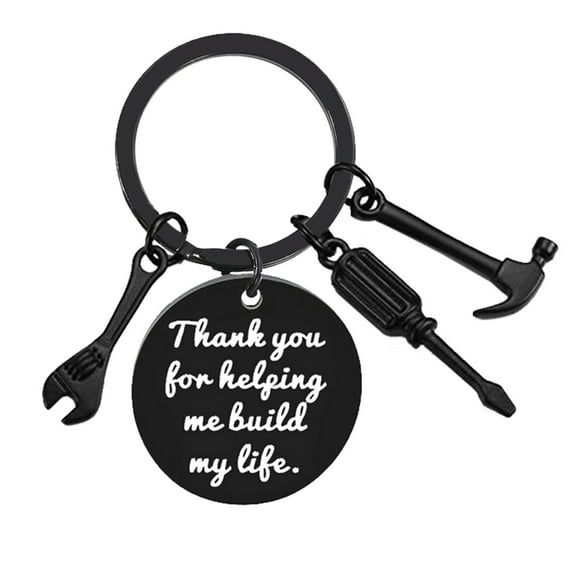 Fdelink Key Chain Fathers Day Gifts Keychain for Dad Gift - Thank You for Helping Me Build My Life Black
