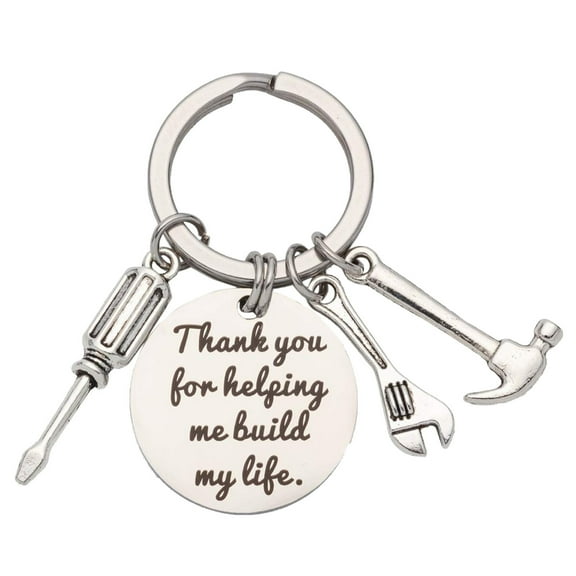 Fdelink Key Chain Fathers Day Gifts Keychain for Dad Gift - Thank You for Helping Me Build My Life Silver
