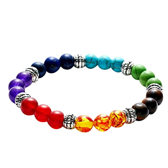 Fdelink Letters Anklet Seven Veins Energy Bracelet for Men Women Colorful Stone Rock Chakra Beads Elastic Natural Stone Bracelet