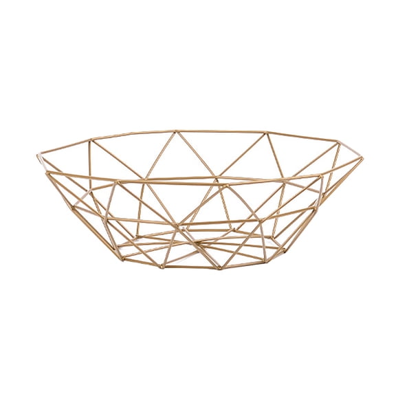 Fdelink Metal Bowl Geometric Fruit Vegetable Wire Basket Metal Bowl Kitchen Storage Desktop Display Home Textile Storage Gold