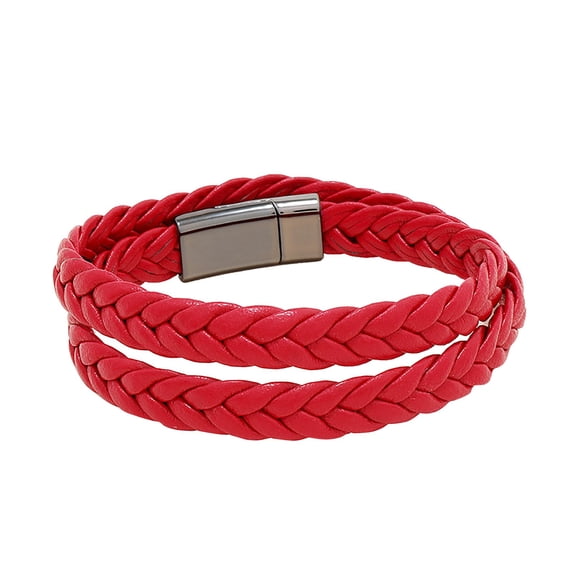 Fdelink Ms Bracelet Braided Bracelet Made of Leather in Black Or Brown – Men's Bracelet with Magnetic Clasp Made of Stainless Steel Leather Bracelet Men Including Extra Link Red