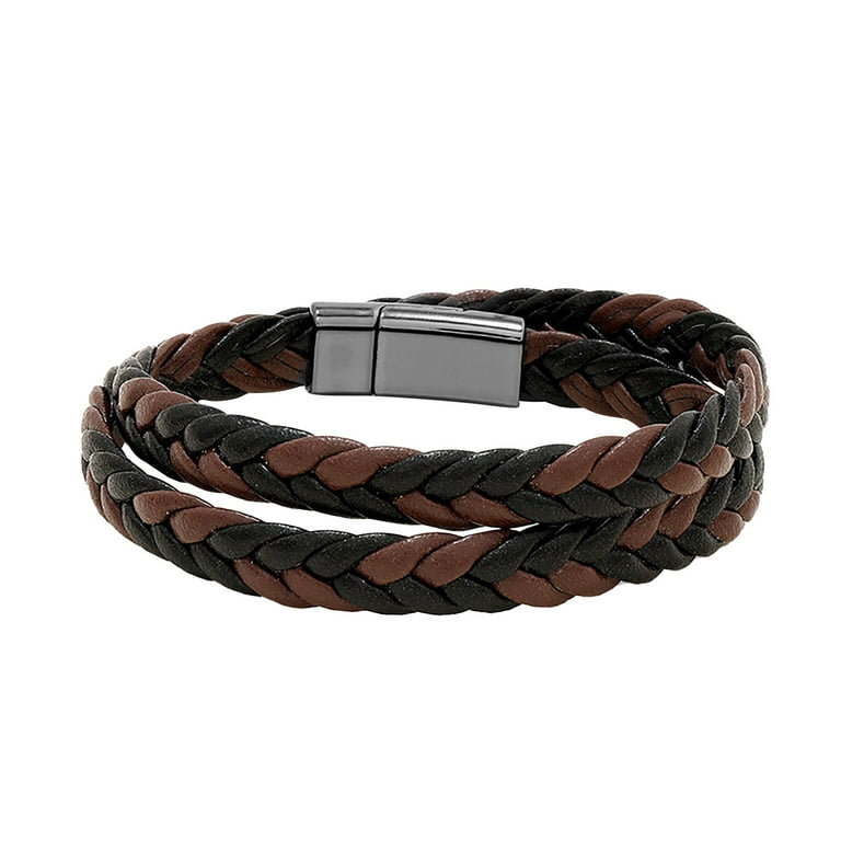 Fdelink Ms Bracelet Braided Bracelet Made of Leather in Black Or Brown â€“ Men's  Bracelet with Clasp Made of Stainless Steel Leather Bracelet Men Including  Extra Link Brown 