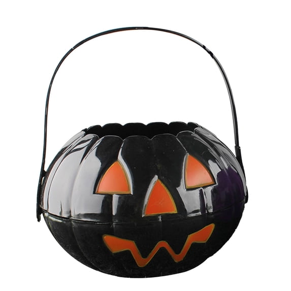Fdelink Pumpkin Keg Halloween Decoration Foldable and Detachable Two and a Half Pumpkin Bucket Large Desktop Ornament Black