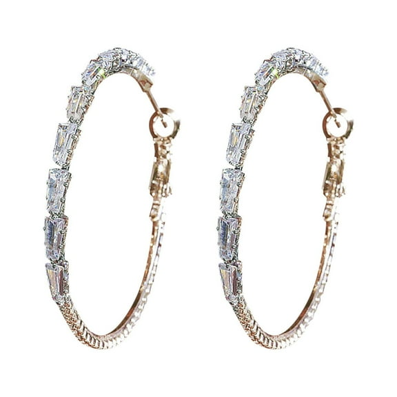 Fdelink Rhinestone Earrings Large Hoops Circle Rhinestone Earrings Thin Dangle Gold Silver Elegant Rhinestone Earrings Wedding Women Accessories Jewelry Earrings for Women Gold