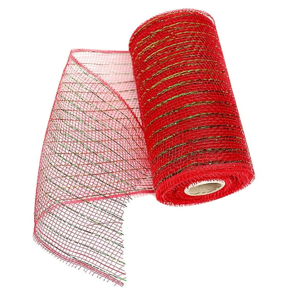 Fdelink Ribbon Decorative Mesh Pp Packaging Net 15Cm*10 Yards Holiday Gift Yarn F,Poly Mesh Ribbon with Metallic Foil Each Roll for Wreaths Swags Bows Wrapping and Decorating,1 Pc Gold Wire Mesh