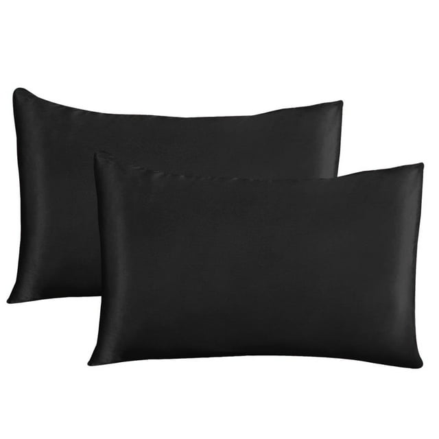 Fdelink Silk Pillowcases 2 Pack for Hair and Skin Both Sides Proof Soft Breathable Smooth Silk Pillow Cover Pillo Cover Black