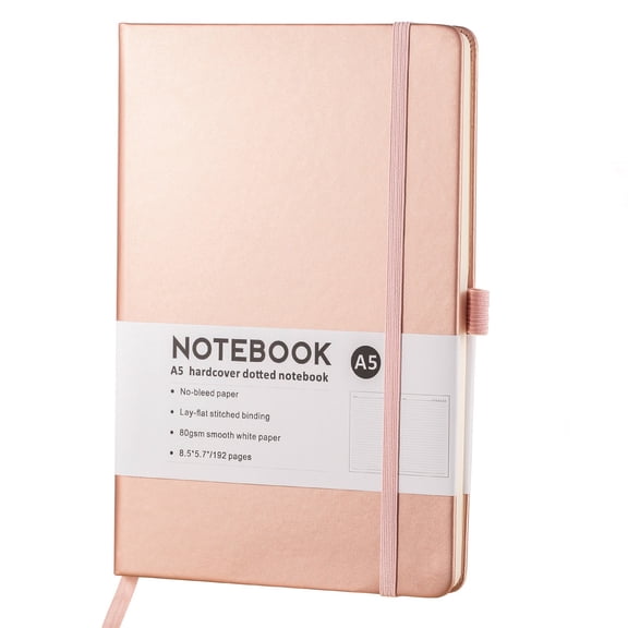 Fdelink Simple A5 Notebook Elastic Band Student Diary 96 Sheets Rose Gold,Lined Classic Pocket Notebook Journal [ Leather Hard Cover ][ 100 Gsm ] [ Ruled ] Premium Thick Paper with Inner Pocket 3.5,