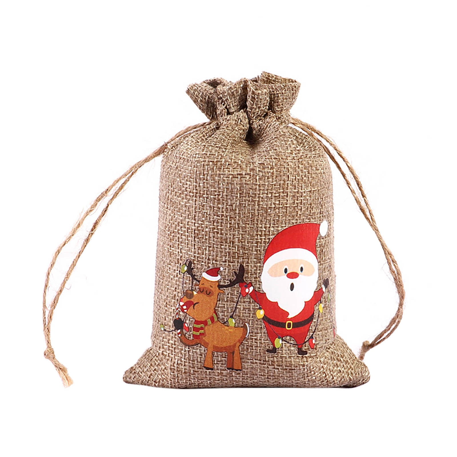 Fdelink Small Cloth Sack Christmas Linen Gift Bag Christmas Party Decoration Small Cloth Bag