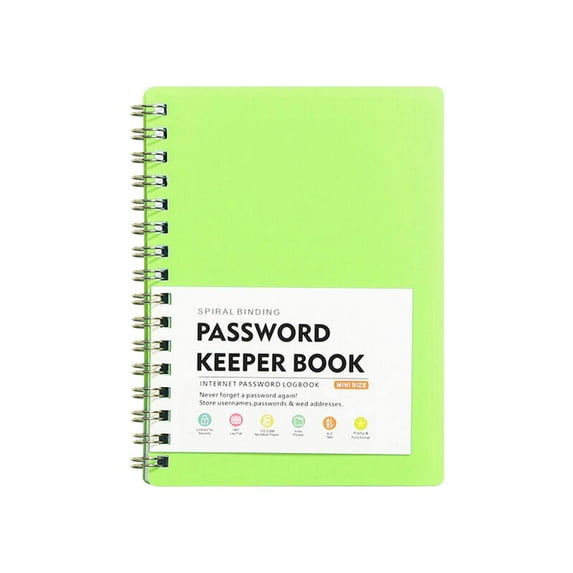 Fdelink Spiral Code Book Apple Green,Password Book Password Book with Personal Alphabet Label Internet Address and Password Headquarters Password Log,A Spiral Code Book