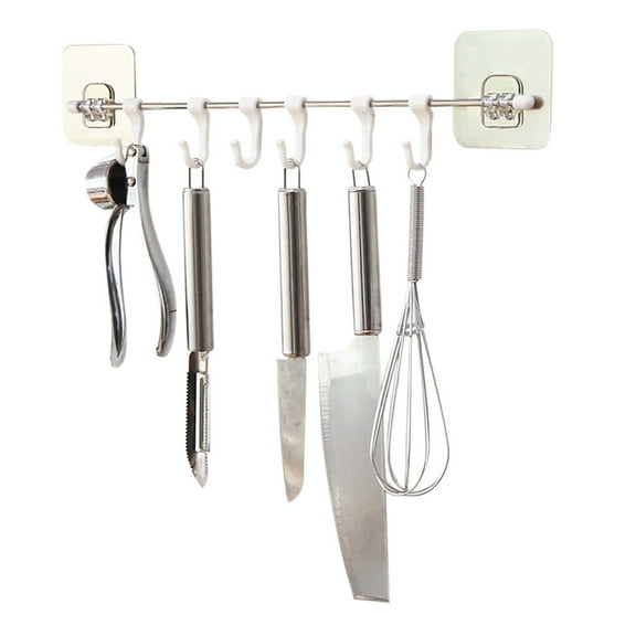 Fdelink Stainless Hook Bar,6 Hook Organizer,Six Creative Self-Adhesive Hooks Rack Wall Kitchen Bathroom Hanging Rack Housekeeping & Organizers,Adhesive Hanger,1 Row Hook