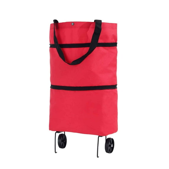 Fdelink Storage Containers Protable Shopping Trolley Bag with Wheels Foldable Cart Rolling Grocery Handbag Red