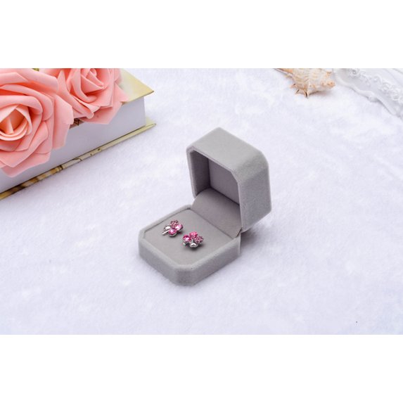 Fdelink Storage Containers Velvet Engagement Wedding Earring Ring Pendant Jewelry Display Box Gift Gray Grey
