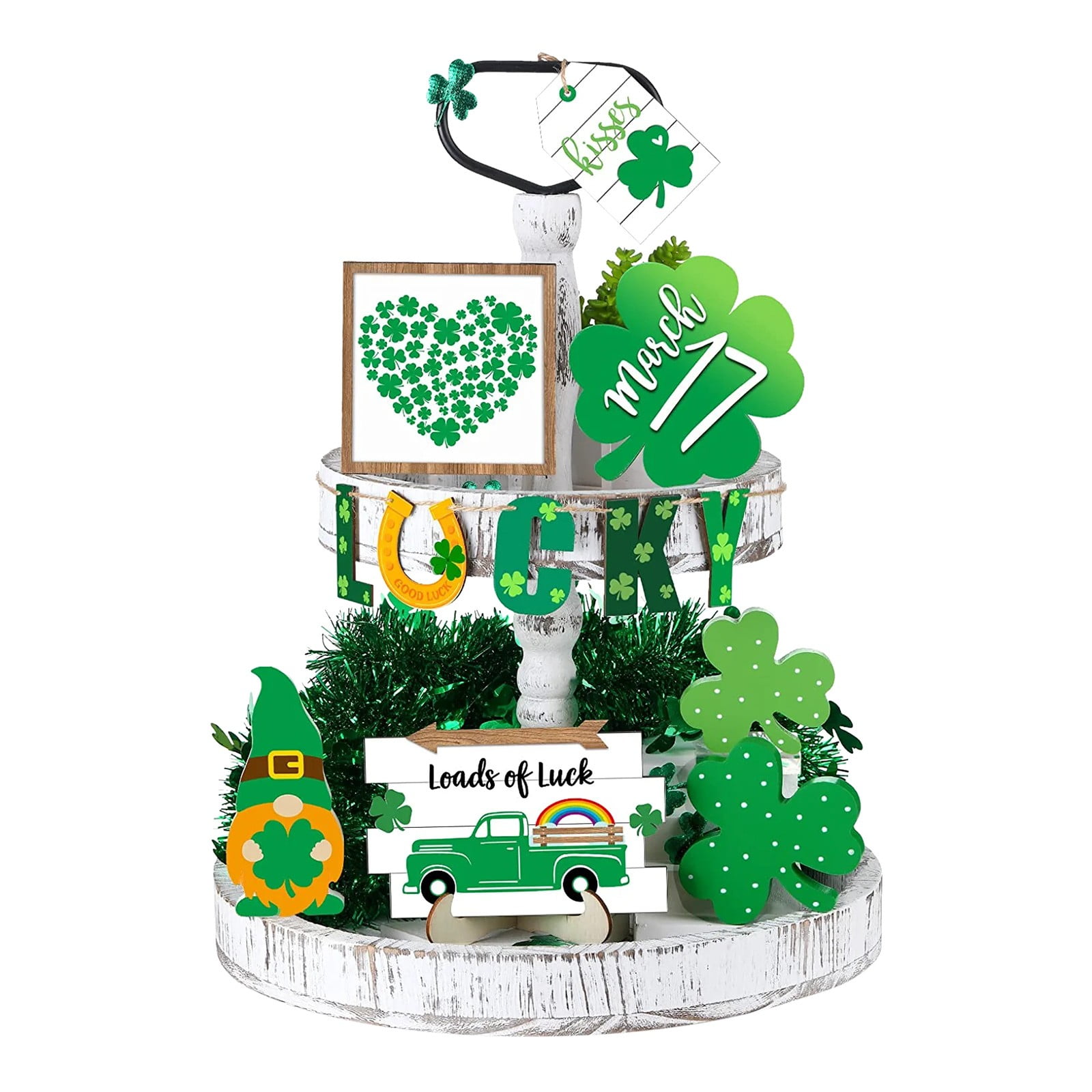 Fdelink Tray Ornament St. Patricks Day Tiered Tray Decor Wooden Table