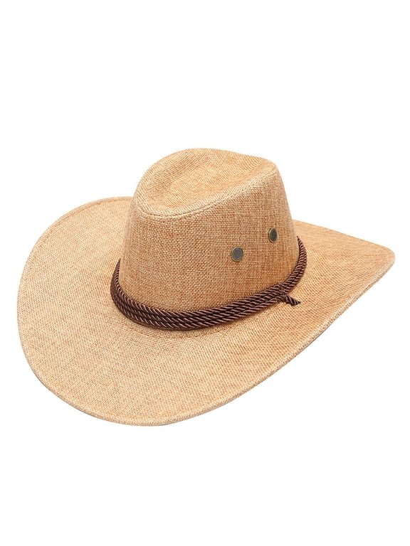 Unisex Polyester Cowboy Sun Hat, Wide Brim, Adjustable
