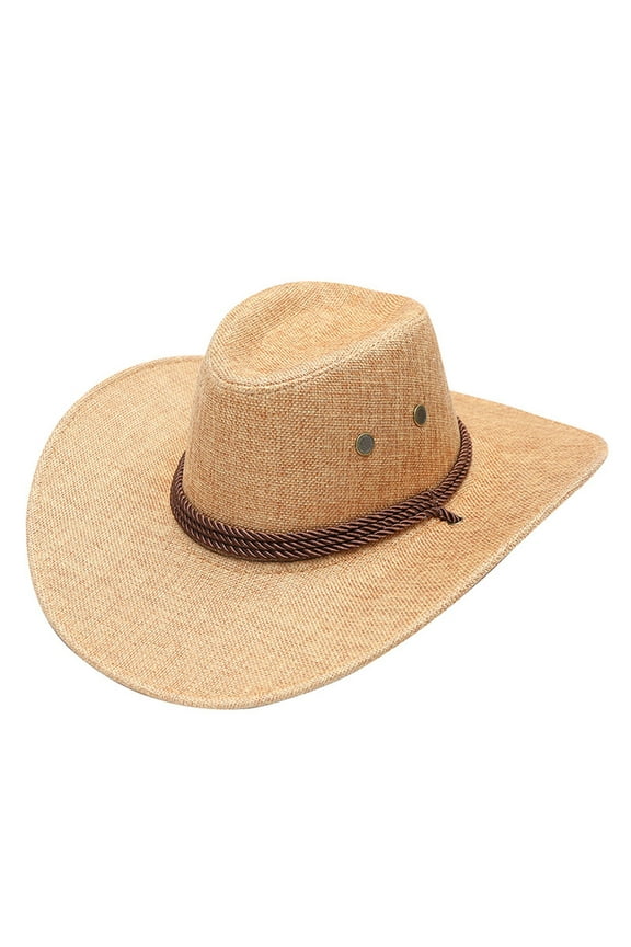 Unisex Polyester Cowboy Sun Hat, Wide Brim, Adjustable