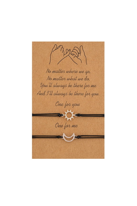 Valentine's Day Gift for Woman or Man a Bracelets Best Friend Bracelet 2 Matching Sun Moon Cards Adjustable Rope Bracelet for Friendship Relationship Boyfriend Girlfriend Valentine's Day Gift