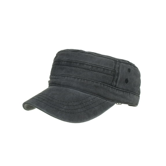 Fdelink Washed Cotton Military Caps Cadet Caps Unique Design Vintage Flat Top Cap Fashion Hat (Black)