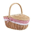 thumbnail image 1 of Fdelink Wicker Picnic Basket with Liner Wooden Split Lid Picnic Basket Vintage Style Picnic Hamper with Folding Woven Handle for Picnic Camping Outdoor, Food Storage, Storage Rack, 1 of 5