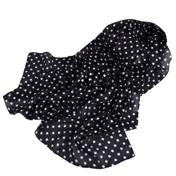 Fdelink Women Polka Dots Print Soft Chiffon Shawl Wrap Wraps Scarf Scarves Print Scarf (Black)