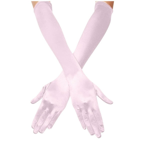 Fdelink Women'S Long Satin Finger Gloves Elbow Length 1920S Opera Bridal Dance Gloves Arm Sleeve (Pink)