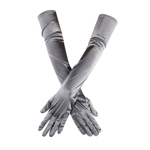 Fdelink Women'S Long Satin Finger Gloves Elbow Length 1920S Opera Bridal Dance Gloves Arm Sleeve (Silver)