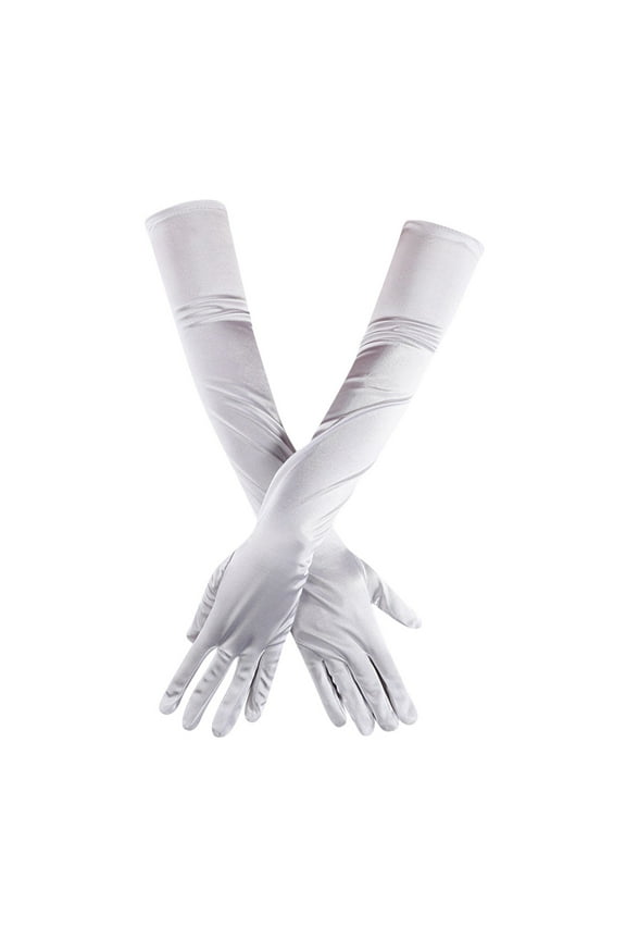 Women'S Long Satin Finger Gloves Elbow Length 1920S Opera Bridal Dance Gloves Arm Sleeve (White)