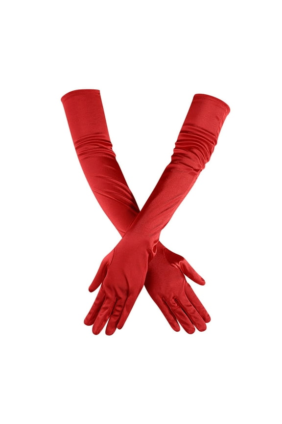 Women'S Long Satin Finger Gloves Elbow Length 1920S Opera Bridal Dance Gloves Arm Sleeve