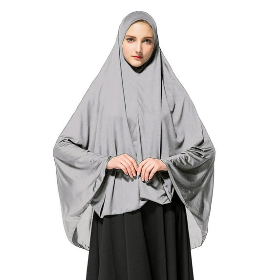 Fdelink Women's Prayer Khimar Ready to Wear Long Hijab with Under Scarf, Women Scarf (Gray)