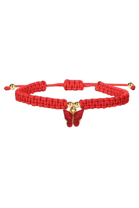 a Bracelet Boho Braided Rope Beach String Anklets Friendship Foot Jewelry Butterfly Ankle Bracelets Butterfly Pendant Woven Bracelet Red
