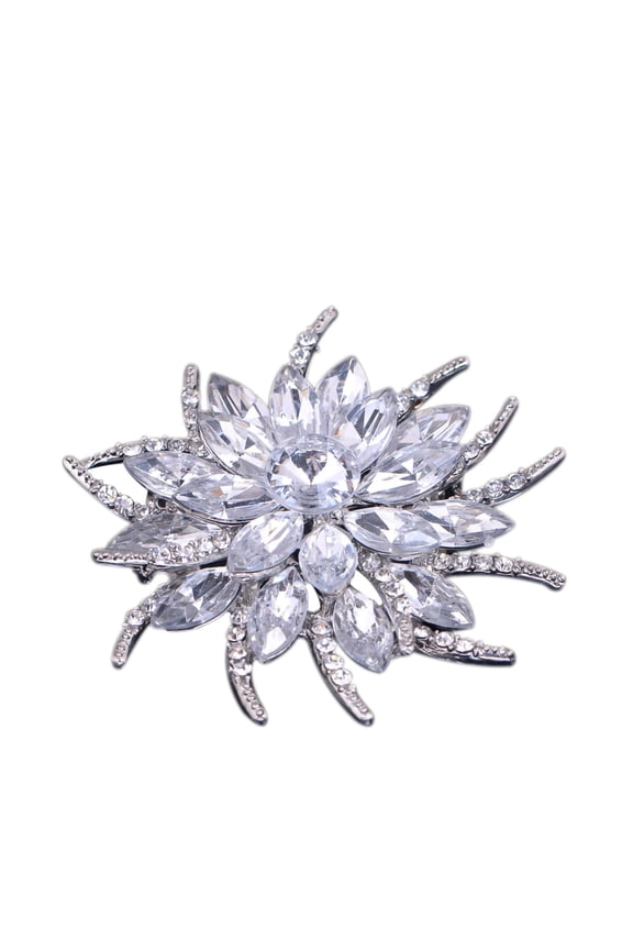 the Brooch Three Colors Gold Plated Rhinestone Bouquet Flower Scarf Pin & Brooch White