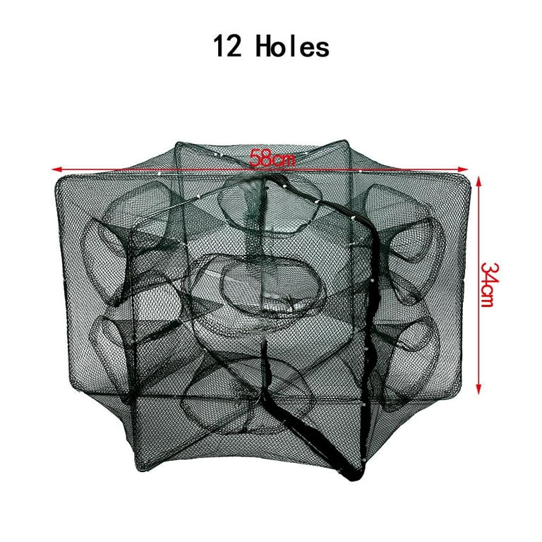 Fdit Fishing Gear,6/12 Holes Automatic Fishing Net Shrimp Cage Nylon  Foldable Crab Fish Trap Cast