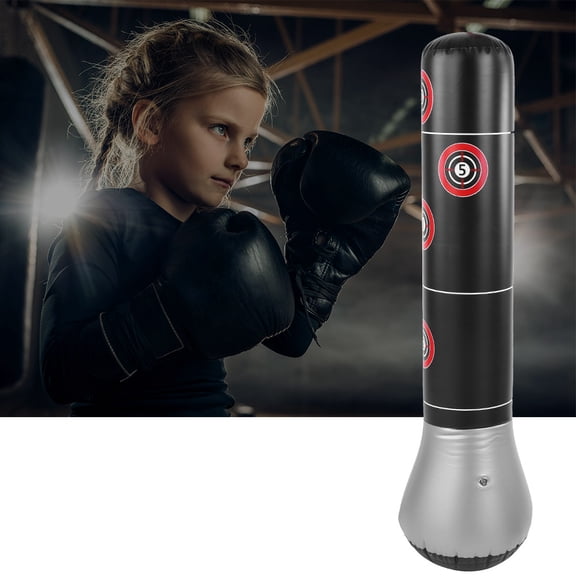 Fdit PVC Inflatable Punching Bag for Kids and Adults - 57 High Boxing Blow Up Training Bag - Strong Kid Bop Bag for Kickboxing Practice - Bounce Back Freestanding Punch Bag Gift Set