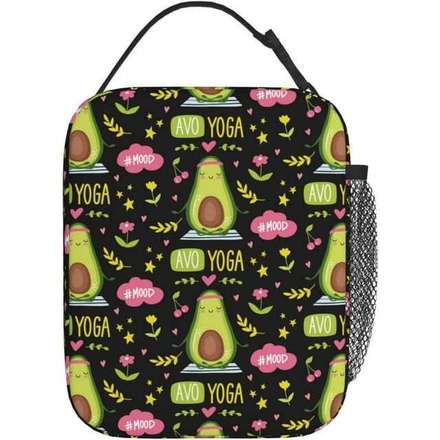 Fdnupian Pink Avocado Cute Flower Insulated Lunch Bag Portable Lunch