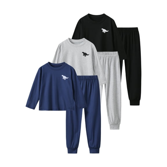 Fdqin 6 Pcs Boy Outfits Dinosaur Print Boys Sweatsuit Long Sleeve Pullover Sweatshirt and Jogger Pant Sets 11-12 Years