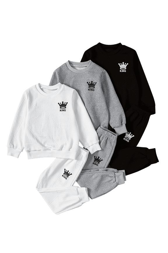 6 Pcs Boy Outfits Letter Print Boys Sweatsuit Long Sleeve Pullover Waffle Knit Sweatshirt and Jogger Pant Sets 6pcs WGB 7-8 Years
