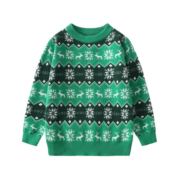 Fdqin Boys Christmas Sweaters Girls Unisex Reindeer Snowflakes Crewneck Sweatshirt Knit Fall Winter Ugly Christmas Pullover Green 11-12 Years