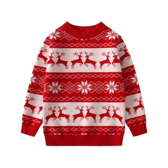 Fdqin Boys Christmas Sweaters Girls Unisex Reindeer Snowflakes Crewneck Sweatshirt Knit Fall Winter Ugly Christmas Pullover Red 4-5 Years