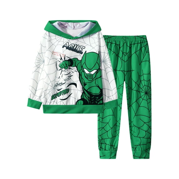 Fdqin Boys' Clothing Sets Long Sleeve Hoodie Sweatshirt and Sweatpant Casual Fall Winter Outfit for Kids Green 7-8 Years