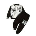 thumbnail image 1 of Fdqin Boys Fall Outfits 2Pcs Letter Printed Long Sleeve Bomber Jackets and Pants Set for Kids Black 11-12 Years, 1 of 8