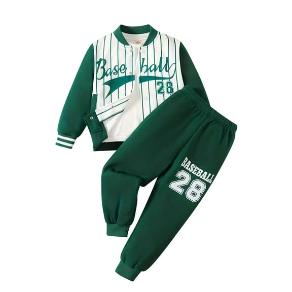 Fdqin Boys Fall Outfits 2Pcs Letter Printed Long Sleeve Bomber Jackets and Pants Set for Kids Green 4-5 Years