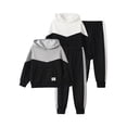 thumbnail image 1 of Fdqin Boys Hoodies Fall Outfits 4 Pcs Colorblock Sweatshirt and Jogger Pants Set Winter Pullover Sweatsuit Grey White 5-6 Years, 1 of 7