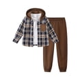 thumbnail image 1 of Fdqin Boys Outfit Sets 2Pcs Flannel Plaid Shirt and Pants Set Hoodie Sweatsuit for Fall Winter Spring Kids Clothes Blue Brown 3-4 Years, 1 of 6
