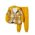 thumbnail image 1 of Fdqin Boys Outfit Sets 2Pcs Flannel Plaid Shirt and Pants Set Hoodie Sweatsuit for Fall Winter Spring Kids Clothes Yellow 9-10 Years, 1 of 8
