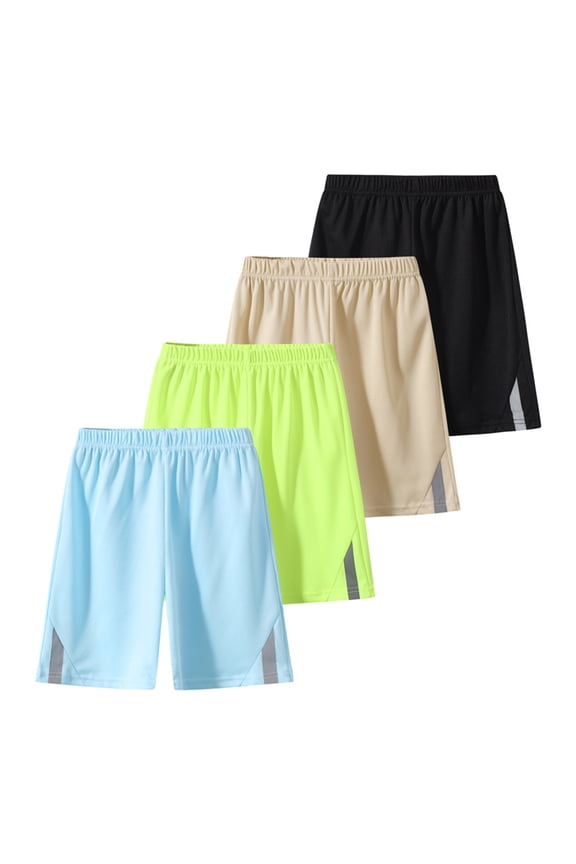 Boys Shorts 4 Pcs Mesh Athletic Basketball Short Elastic Waist Workout Casual Jogger Short Activewear Blue Apricot Green Black 9-10 Years