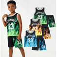 thumbnail image 1 of Fdqin Boys Shorts Set Letters Printed Basketball Jersey Lightweight Sleeveless Tank Top and Track Shorts Summer Outfits Blue Yellow Green 9-10 Years, 1 of 8