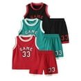 thumbnail image 1 of Fdqin Boys Shorts Set Letters Printed Basketball Jersey Lightweight Sleeveless Tank Top and Track Shorts Summer Outfits Red Green Black 11-12 Years, 1 of 7