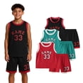thumbnail image 1 of Fdqin Boys Athletic Shorts Set 6 Pieces Basketball Jersey Outfits for Kids Sleeveless Tank Top and Shorts Summer Activewear Red Green Black 11-12Years, 1 of 10