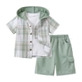 thumbnail image 1 of Fdqin Boys Shorts Sets 2Pcs Plaid Short Sleeve Hooded Button Shirt and Jogger Shorts Summer Outfits for Kids Light Green 9-10 Years, 1 of 7