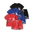 thumbnail image 1 of Fdqin Boys Shorts Sets 6Pcs Football Sports Short Sleeve T-Shirt and Active Shorts Summer Outfits for Kids Red Blue Black 11-12 Years, 1 of 7